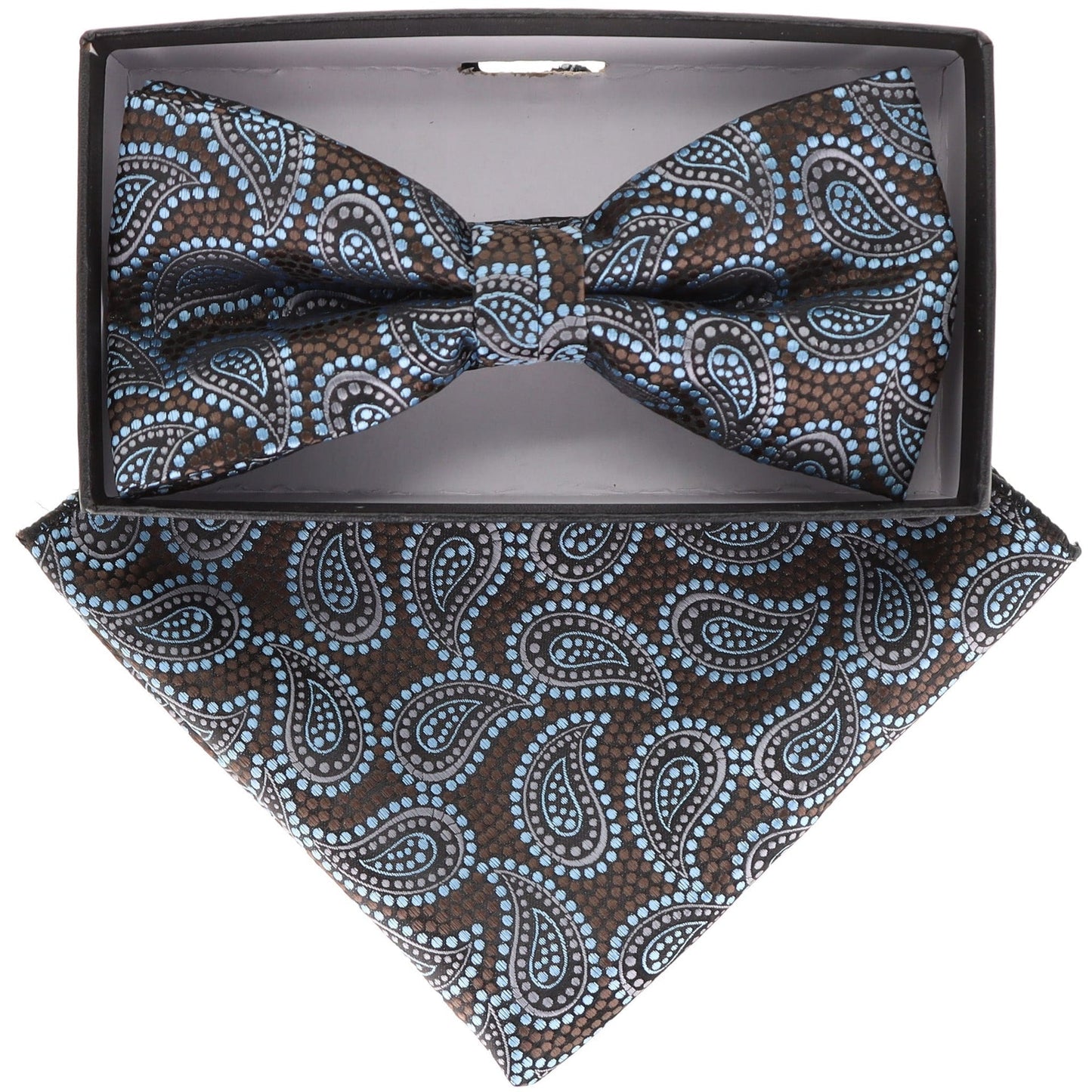 Vittorio Farina Men's Paisley Design Satin Bow Tie & Pocket Square in Gift Box - BH-21117 - Bow Tie & Pocket Square - Vittorio Farina