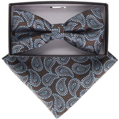 Vittorio Farina Men's Paisley Design Satin Bow Tie & Pocket Square in Gift Box - BH-21117 - Bow Tie & Pocket Square - Vittorio Farina