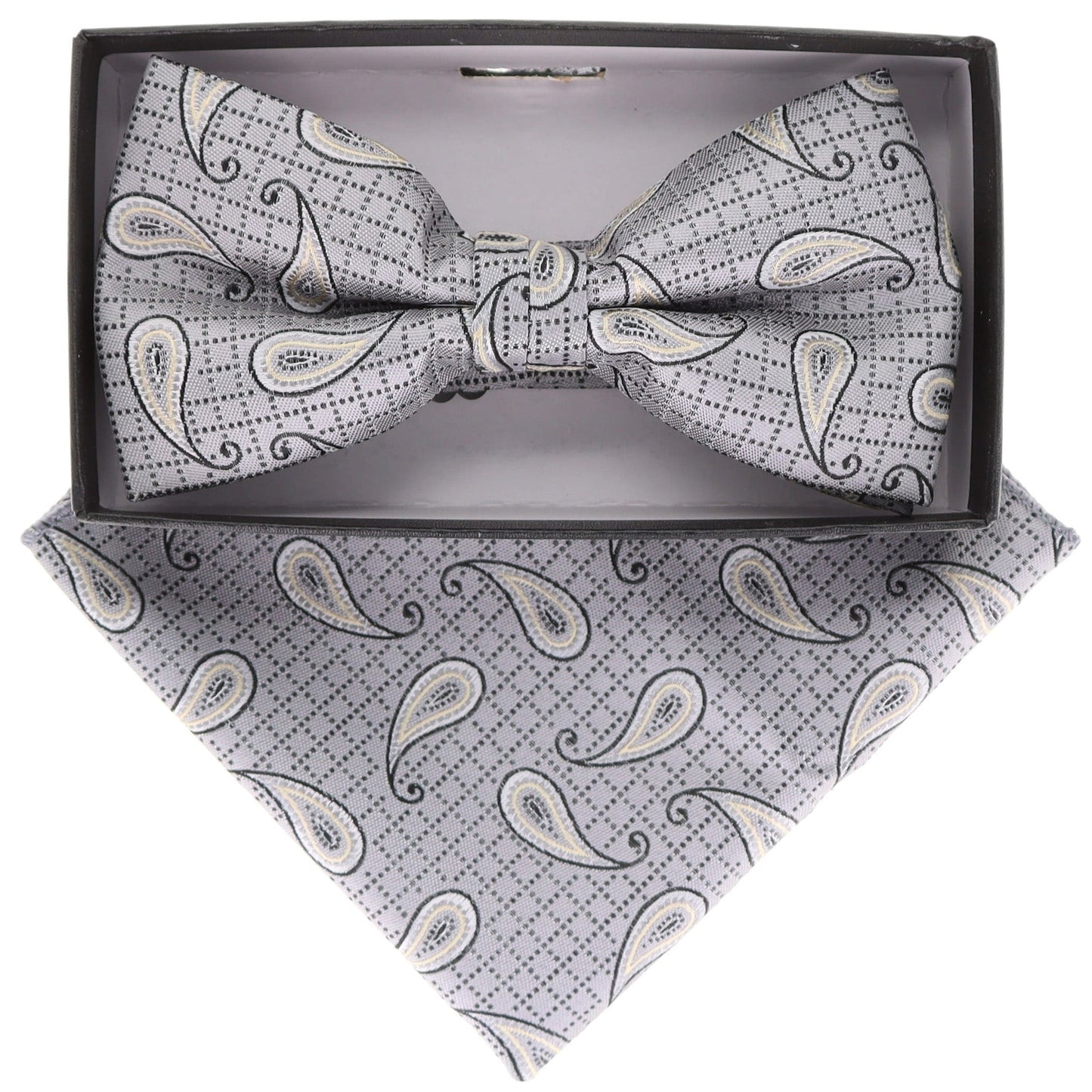 Vittorio Farina Men's Paisley Design Satin Bow Tie & Pocket Square in Gift Box - BH-21035 - Bow Tie & Pocket Square - Vittorio Farina