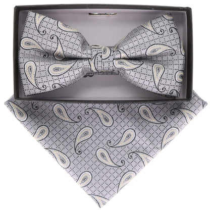 Vittorio Farina Men's Paisley Design Satin Bow Tie & Pocket Square in Gift Box - BH-21035 - Bow Tie & Pocket Square - Vittorio Farina