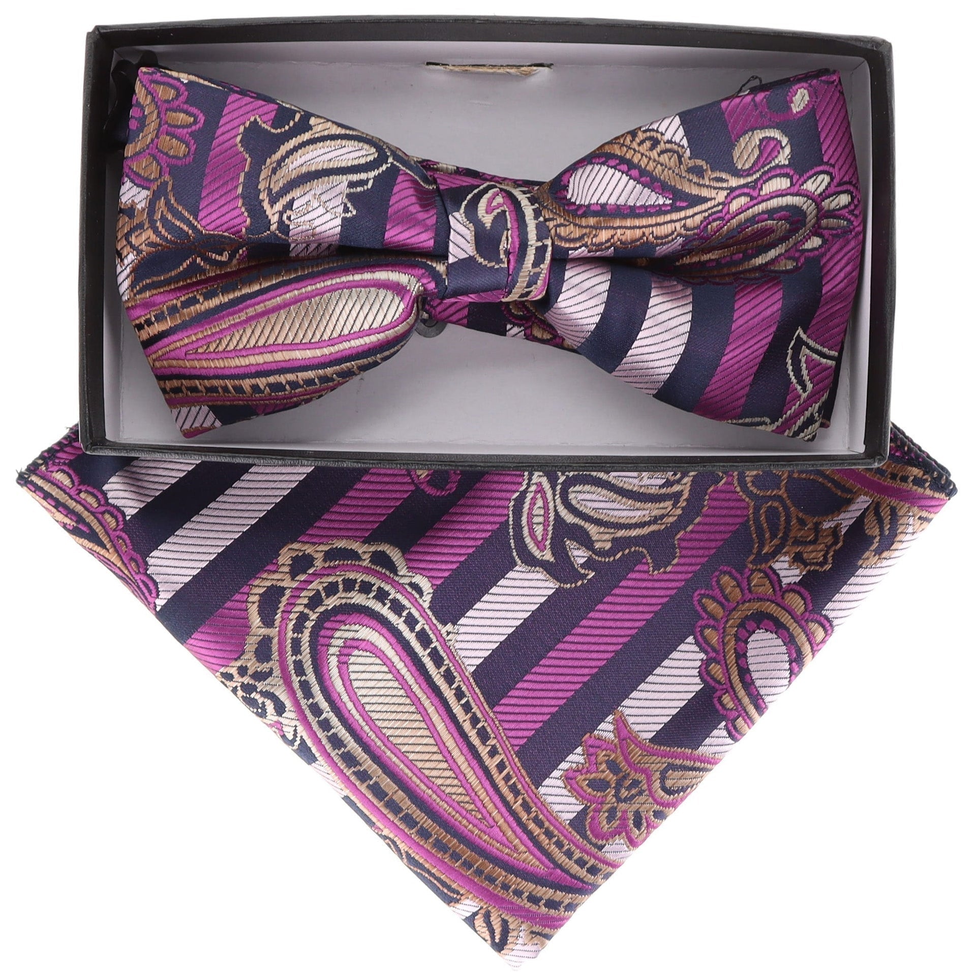 Vittorio Farina Men's Paisley Design Satin Bow Tie & Pocket Square in Gift Box - BH-21035 - Bow Tie & Pocket Square - Vittorio Farina