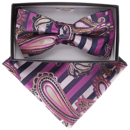 Vittorio Farina Men's Paisley Design Satin Bow Tie & Pocket Square in Gift Box - BH-21035 - Bow Tie & Pocket Square - Vittorio Farina