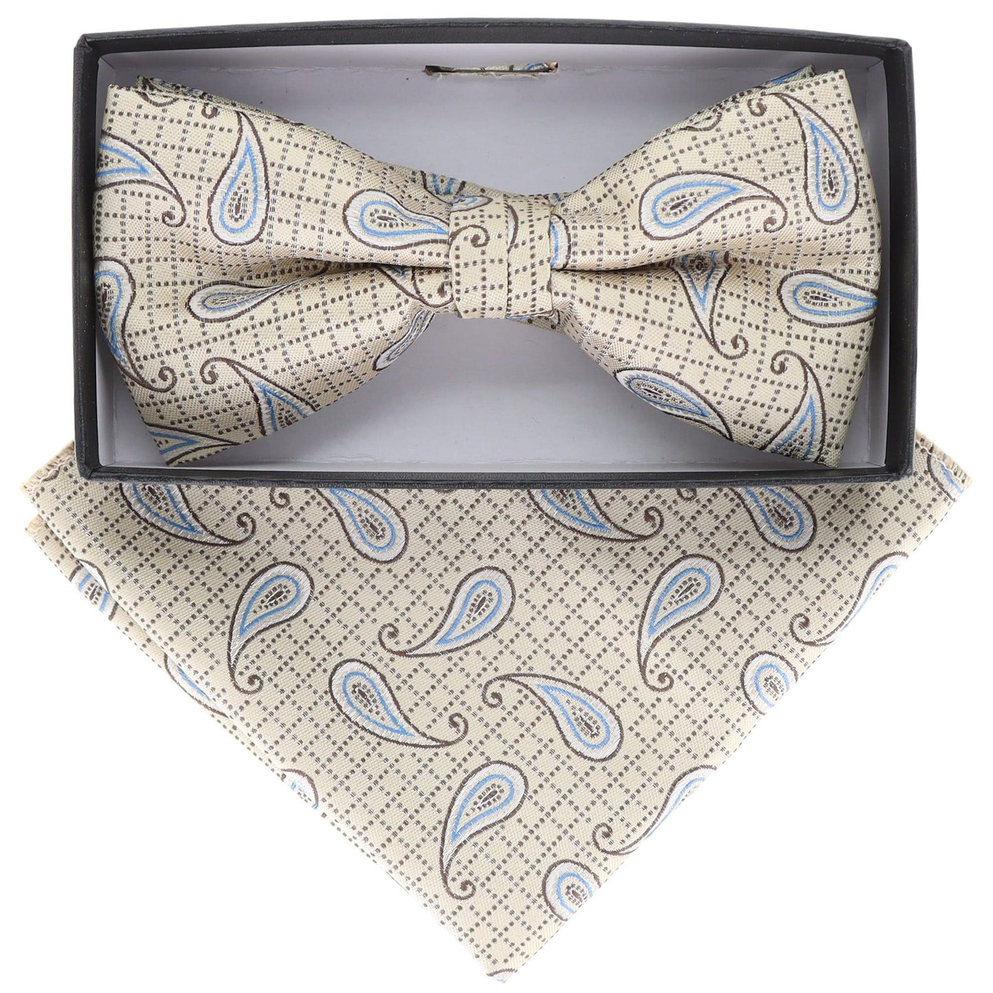 Vittorio Farina Men's Paisley Design Satin Bow Tie & Pocket Square in Gift Box - BH-21035 - Bow Tie & Pocket Square - Vittorio Farina