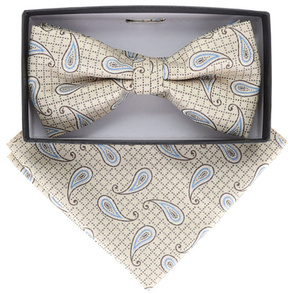 Vittorio Farina Men's Paisley Design Satin Bow Tie & Pocket Square in Gift Box - BH-21035 - Bow Tie & Pocket Square - Vittorio Farina
