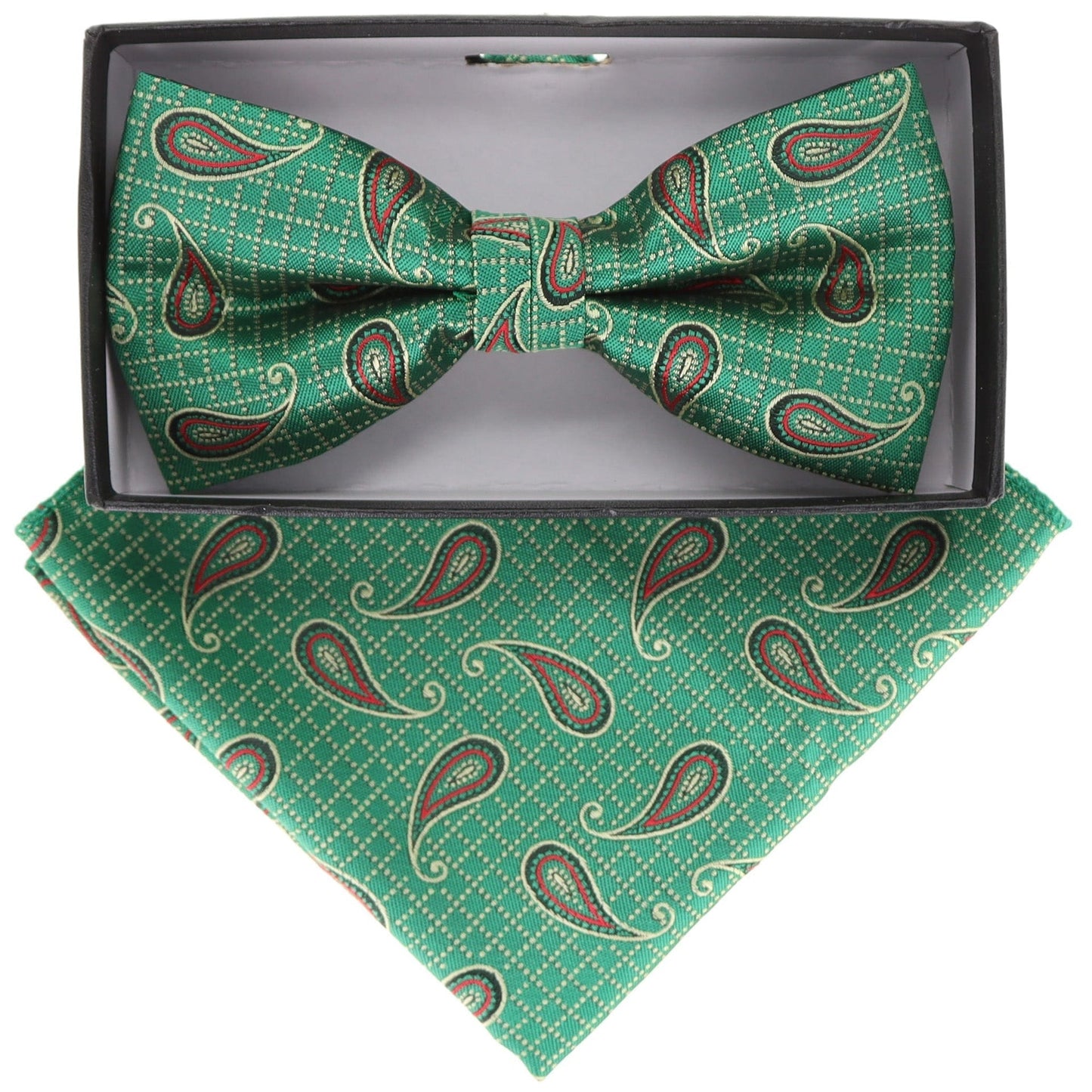 Vittorio Farina Men's Paisley Design Satin Bow Tie & Pocket Square in Gift Box - BH-21117 - Bow Tie & Pocket Square - Vittorio Farina