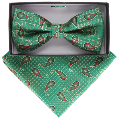 Vittorio Farina Men's Paisley Design Satin Bow Tie & Pocket Square in Gift Box - BH-21117 - Bow Tie & Pocket Square - Vittorio Farina