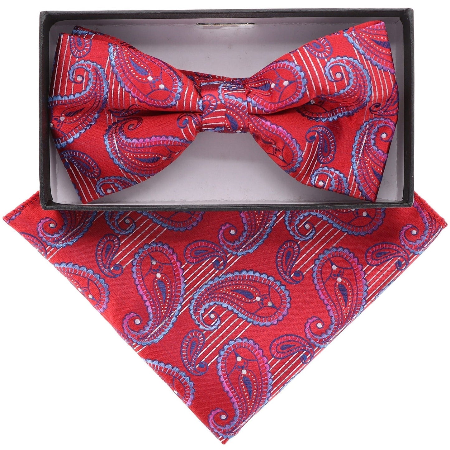 Vittorio Farina Men's Paisley Design Satin Bow Tie & Pocket Square in Gift Box - BH-21122 - Bow Tie & Pocket Square - Vittorio Farina