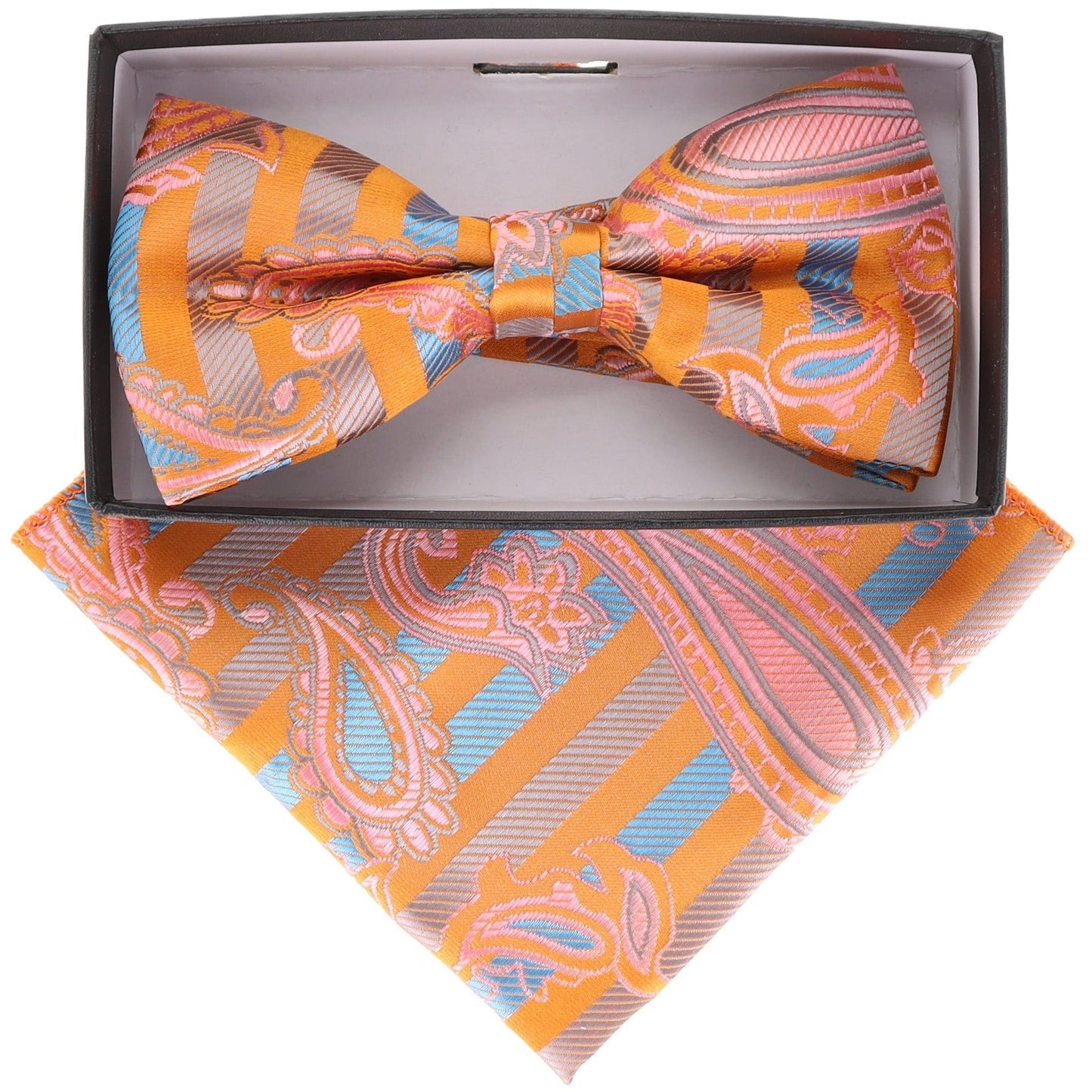 Vittorio Farina Men's Paisley Design Satin Bow Tie & Pocket Square in Gift Box - BH-21122 - Bow Tie & Pocket Square - Vittorio Farina