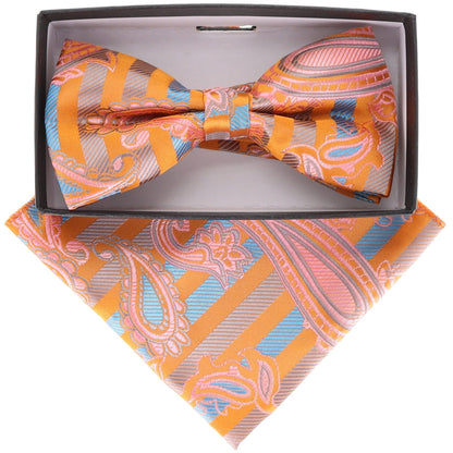 Vittorio Farina Men's Paisley Design Satin Bow Tie & Pocket Square in Gift Box - BH-21122 - Bow Tie & Pocket Square - Vittorio Farina
