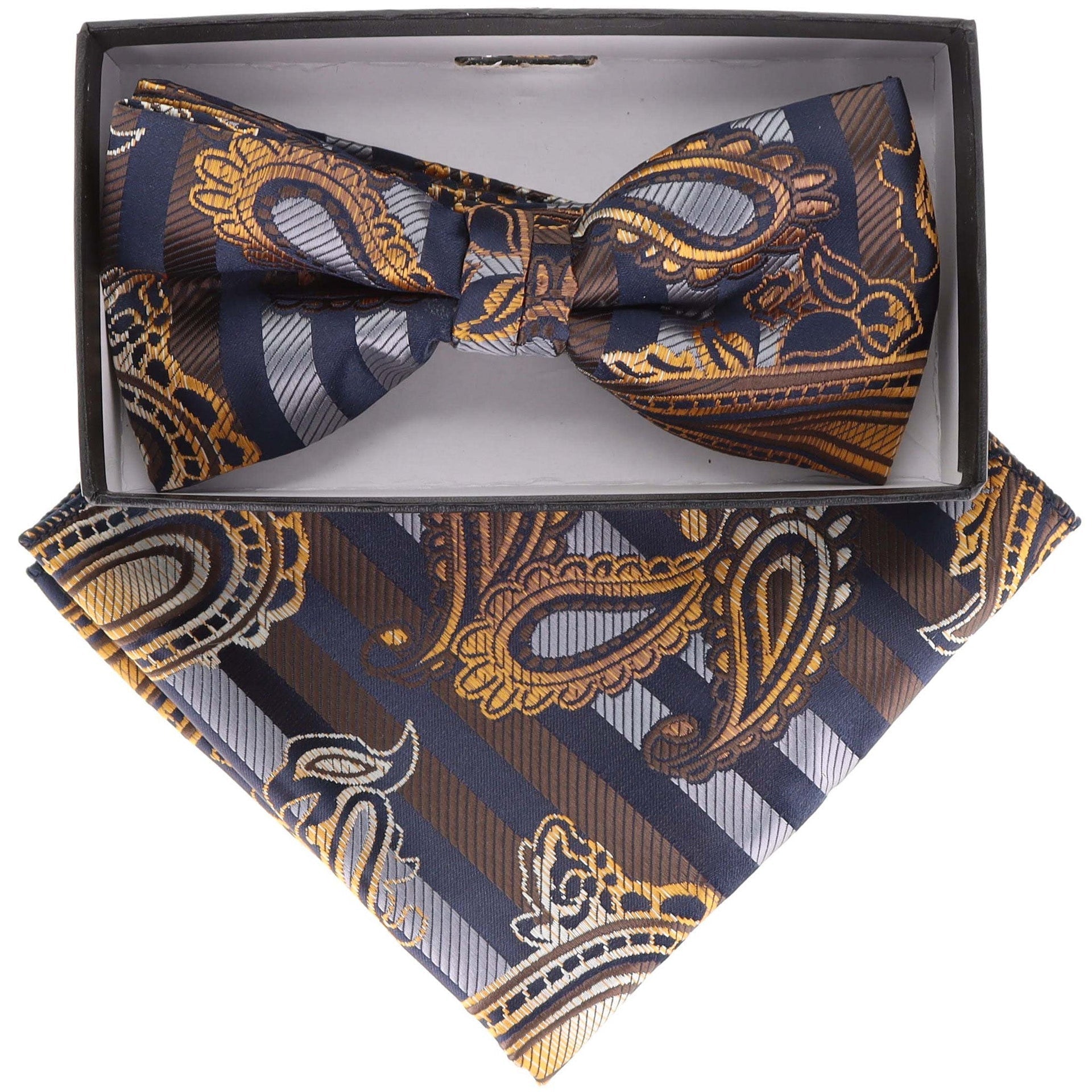 Vittorio Farina Men's Paisley Design Satin Bow Tie & Pocket Square in Gift Box - BH-21122 - Bow Tie & Pocket Square - Vittorio Farina