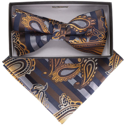 Vittorio Farina Men's Paisley Design Satin Bow Tie & Pocket Square in Gift Box - BH-21122 - Bow Tie & Pocket Square - Vittorio Farina