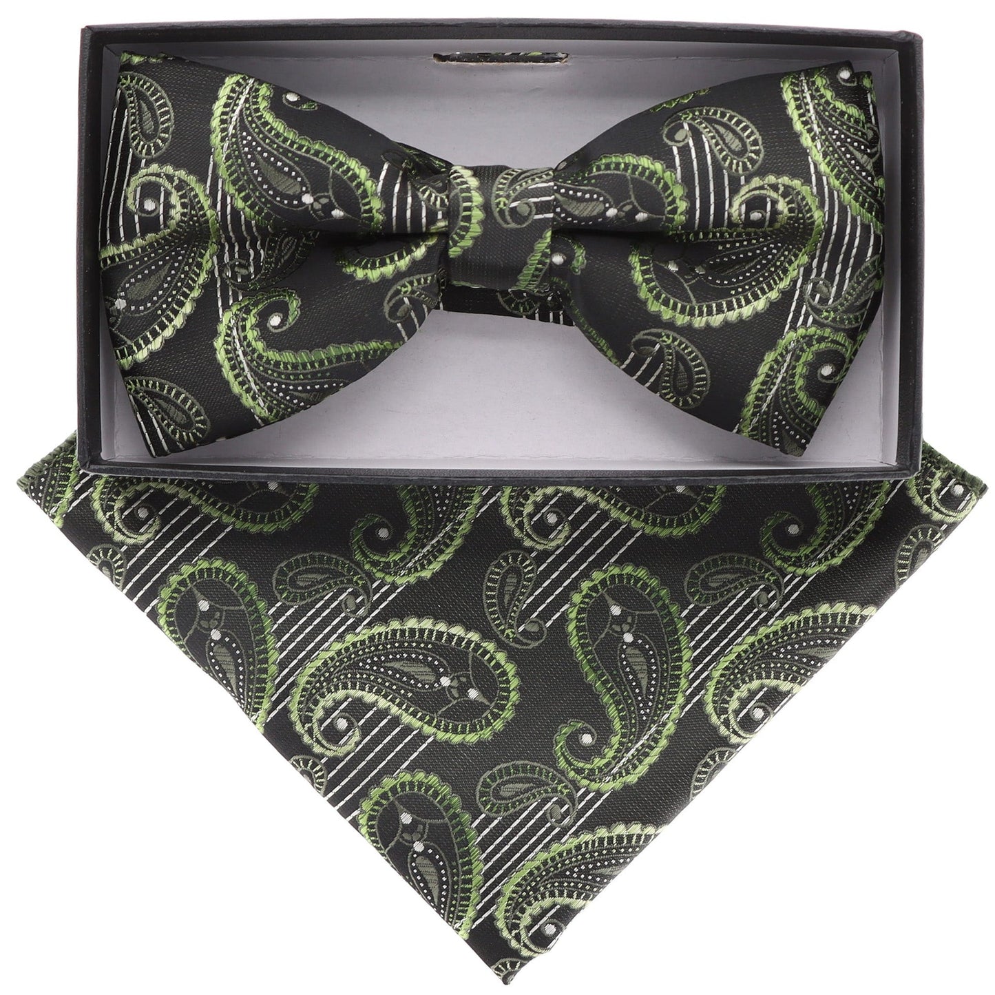 Vittorio Farina Men's Paisley Design Satin Bow Tie & Pocket Square in Gift Box - BH-21122 - Bow Tie & Pocket Square - Vittorio Farina