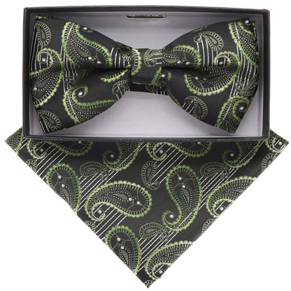 Vittorio Farina Men's Paisley Design Satin Bow Tie & Pocket Square in Gift Box - BH-21122 - Bow Tie & Pocket Square - Vittorio Farina