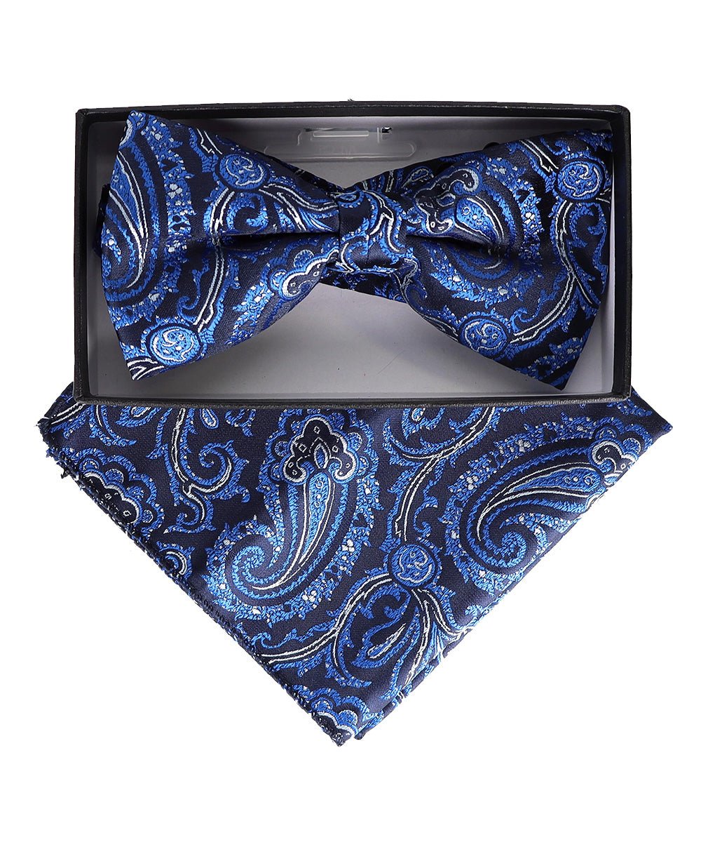 Vittorio Farina Men's Paisley Design Satin Bow Tie & Pocket Square in Gift Box - BH-21122 - Bow Tie & Pocket Square - Vittorio Farina