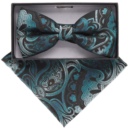 Vittorio Farina Men's Paisley Design Satin Bow Tie & Pocket Square in Gift Box - BH-21136 - Bow Tie & Pocket Square - Vittorio Farina