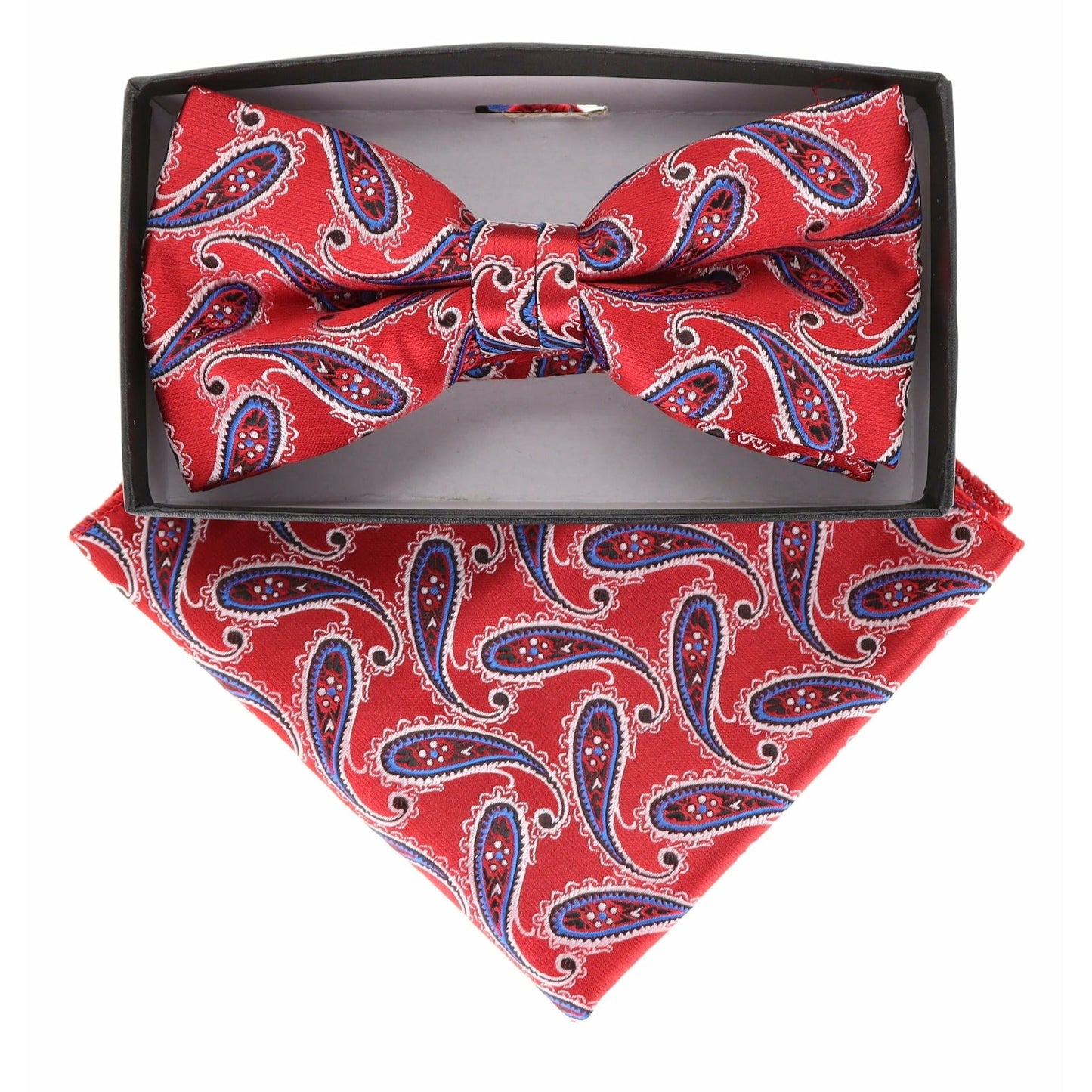 Vittorio Farina Men's Paisley Design Satin Bow Tie & Pocket Square in Gift Box - BH-21156 - Bow Tie & Pocket Square - Vittorio Farina