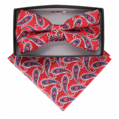 Vittorio Farina Men's Paisley Design Satin Bow Tie & Pocket Square in Gift Box - BH-21156 - Bow Tie & Pocket Square - Vittorio Farina