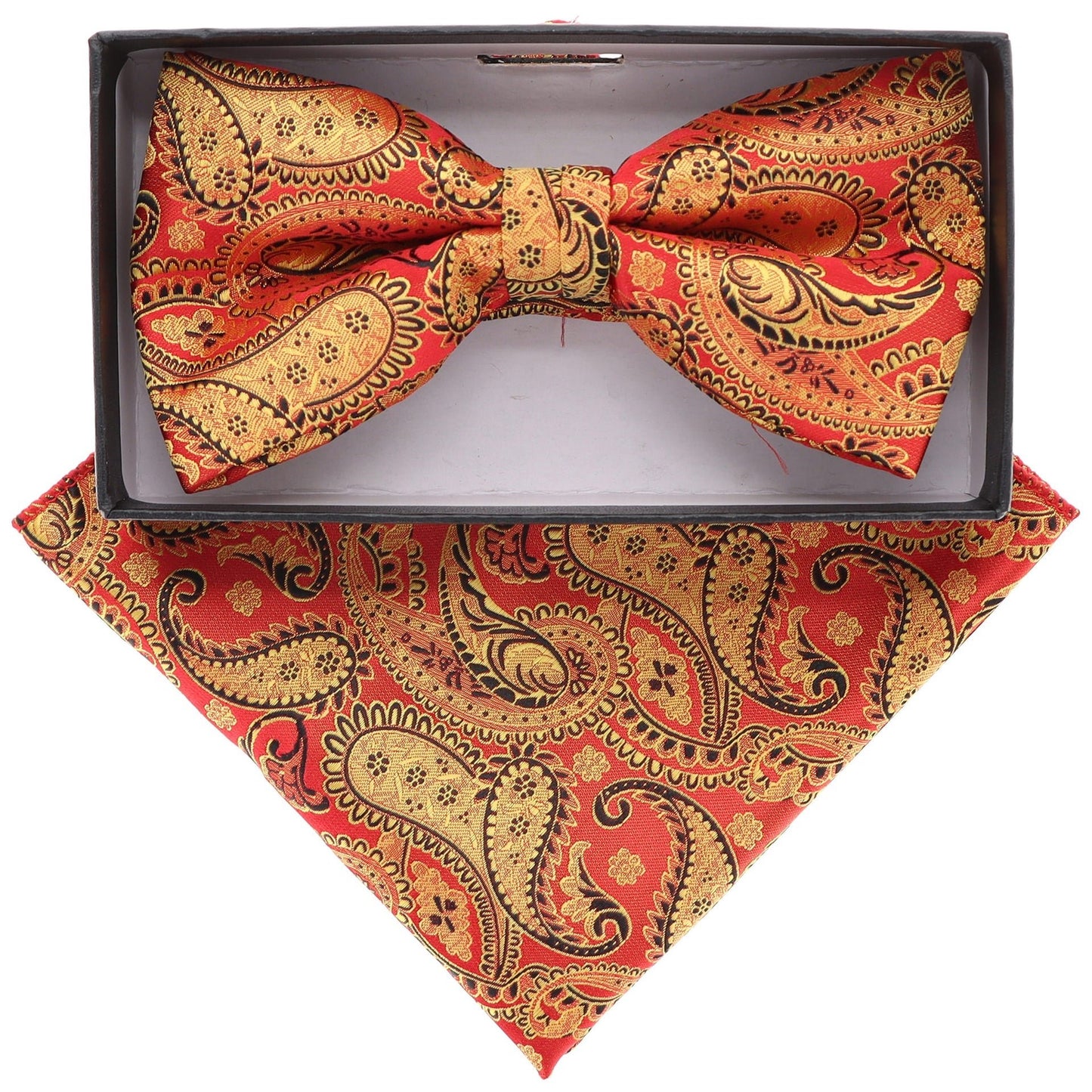 Vittorio Farina Men's Paisley Design Satin Bow Tie & Pocket Square in Gift Box - BH-21166 - Bow Tie & Pocket Square - Vittorio Farina