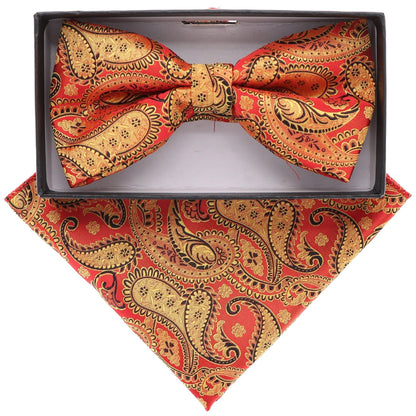 Vittorio Farina Men's Paisley Design Satin Bow Tie & Pocket Square in Gift Box - BH-21166 - Bow Tie & Pocket Square - Vittorio Farina