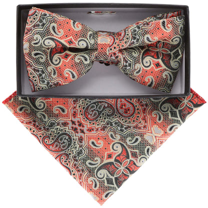 Vittorio Farina Men's Paisley Design Satin Bow Tie & Pocket Square in Gift Box - BH-21166 - Bow Tie & Pocket Square - Vittorio Farina