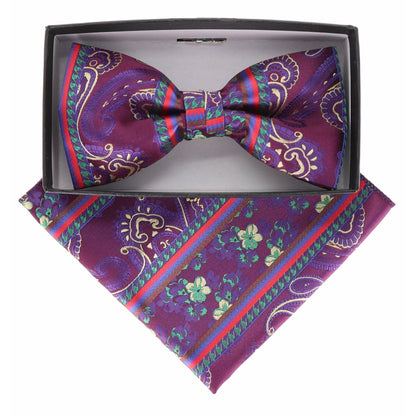 Vittorio Farina Men's Paisley Design Satin Bow Tie & Pocket Square in Gift Box - BH-21166 - Bow Tie & Pocket Square - Vittorio Farina