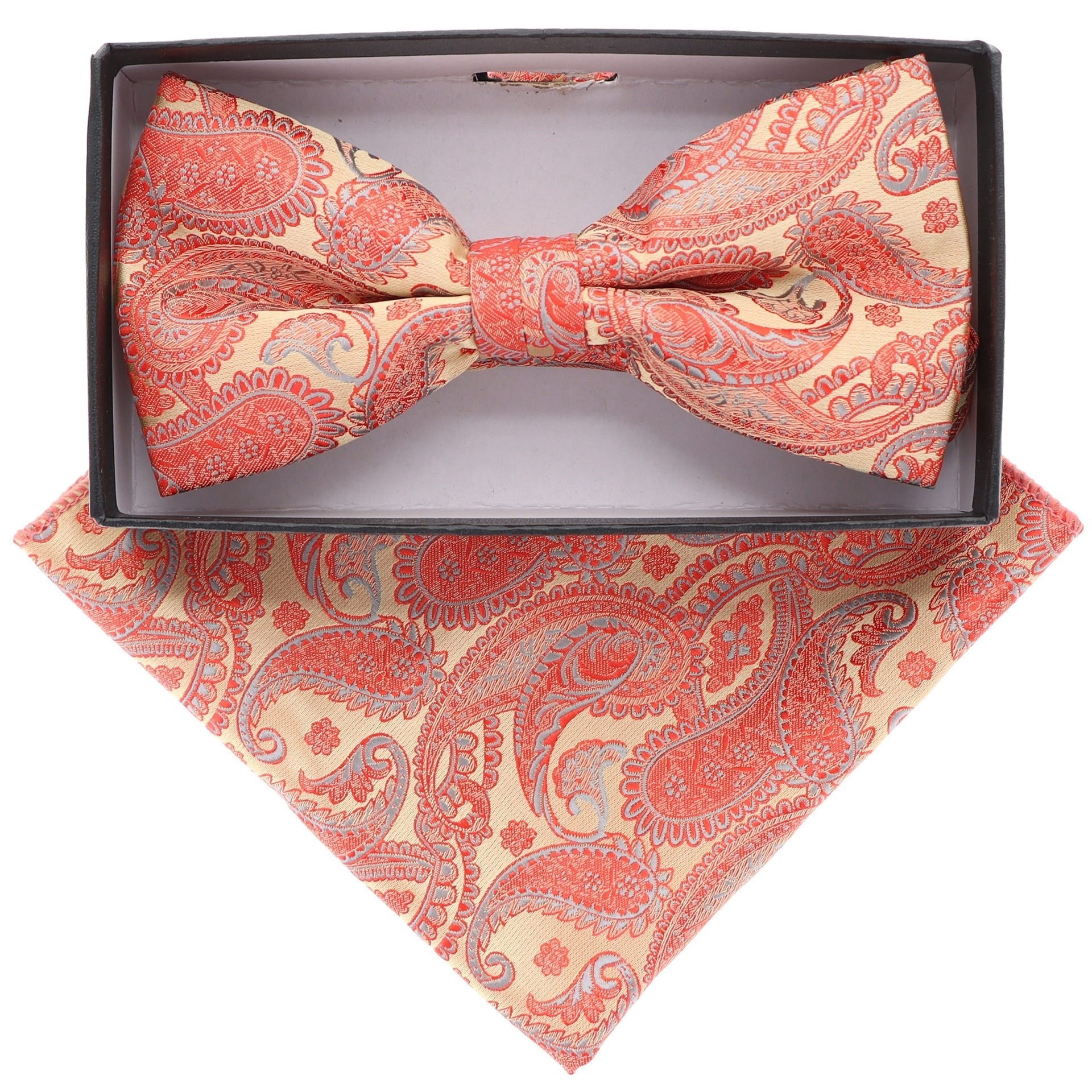 Vittorio Farina Men's Paisley Design Satin Bow Tie & Pocket Square in Gift Box - BH-21166 - Bow Tie & Pocket Square - Vittorio Farina