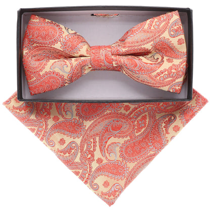 Vittorio Farina Men's Paisley Design Satin Bow Tie & Pocket Square in Gift Box - BH-21166 - Bow Tie & Pocket Square - Vittorio Farina