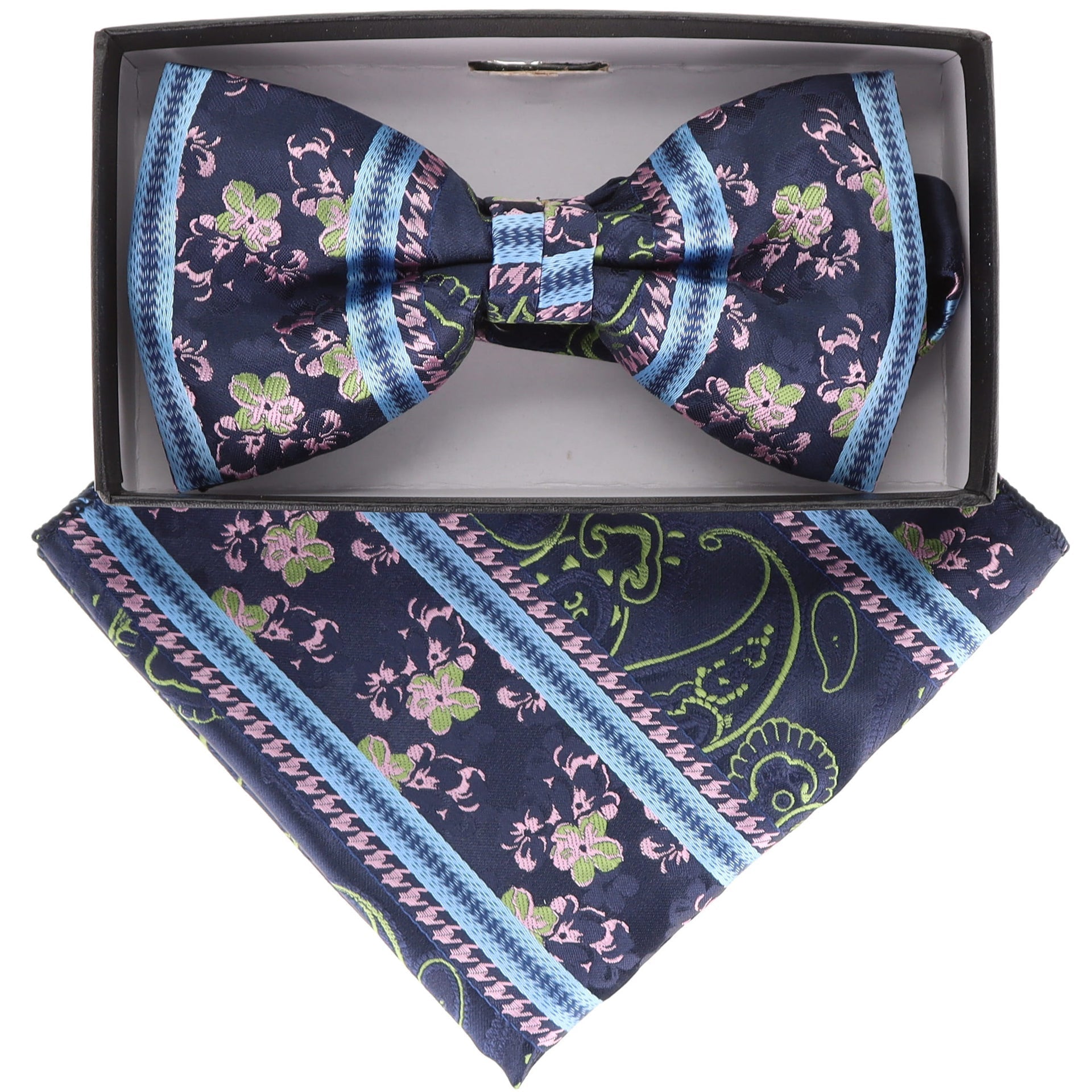 Vittorio Farina Men's Paisley Design Satin Bow Tie & Pocket Square in Gift Box - BH-21166 - Bow Tie & Pocket Square - Vittorio Farina