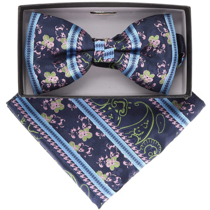 Vittorio Farina Men's Paisley Design Satin Bow Tie & Pocket Square in Gift Box - BH-21166 - Bow Tie & Pocket Square - Vittorio Farina