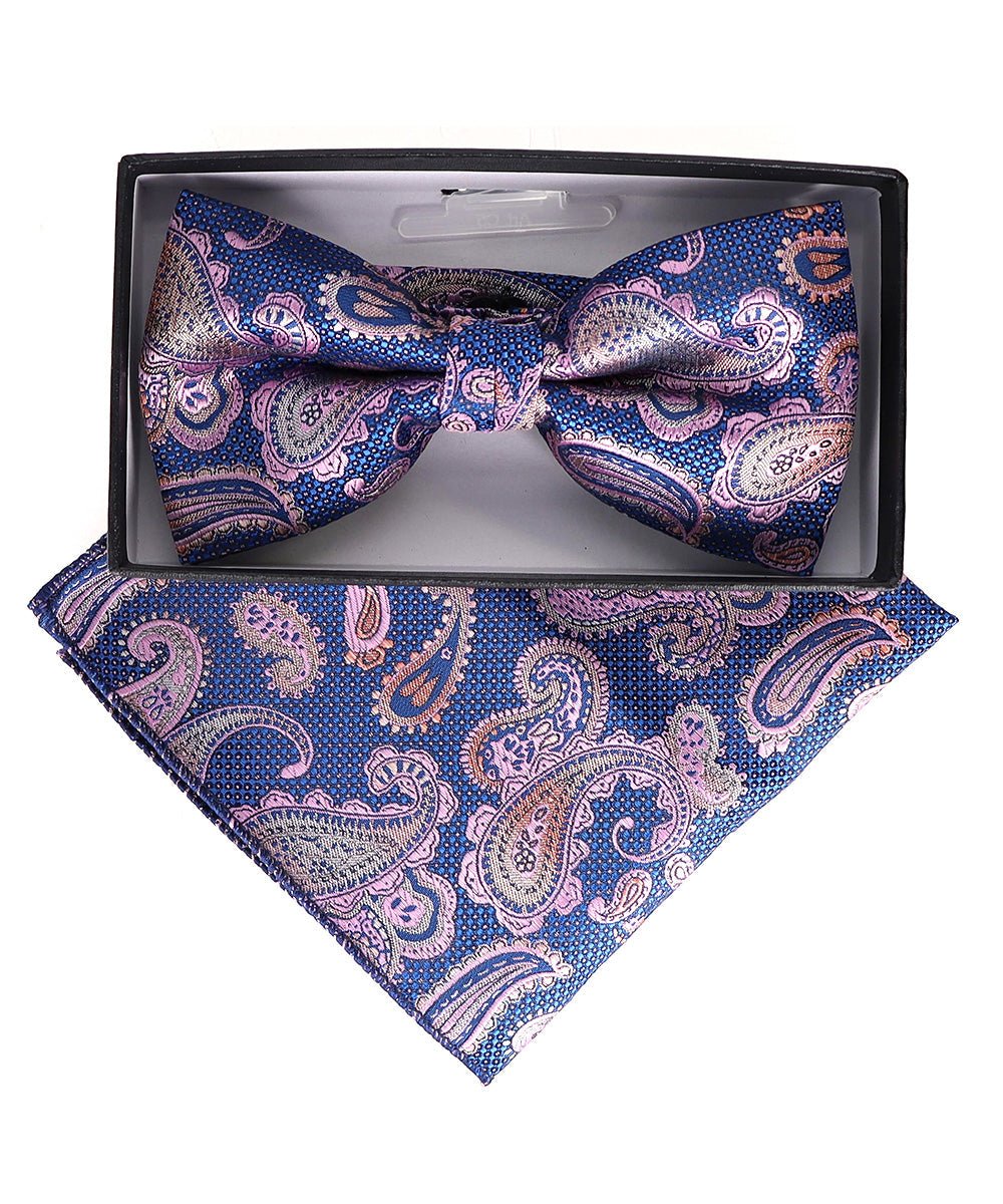 Vittorio Farina Men's Paisley Design Satin Bow Tie & Pocket Square in Gift Box - BH-23001 - Bow Tie & Pocket Square - Vittorio Farina