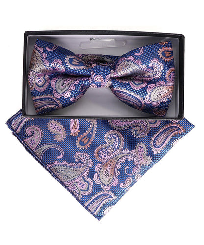 Vittorio Farina Men's Paisley Design Satin Bow Tie & Pocket Square in Gift Box - BH-23001 - Bow Tie & Pocket Square - Vittorio Farina
