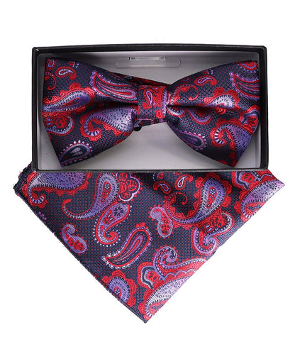 Vittorio Farina Men's Paisley Design Satin Bow Tie & Pocket Square in Gift Box - BH-23002 - Bow Tie & Pocket Square - Vittorio Farina