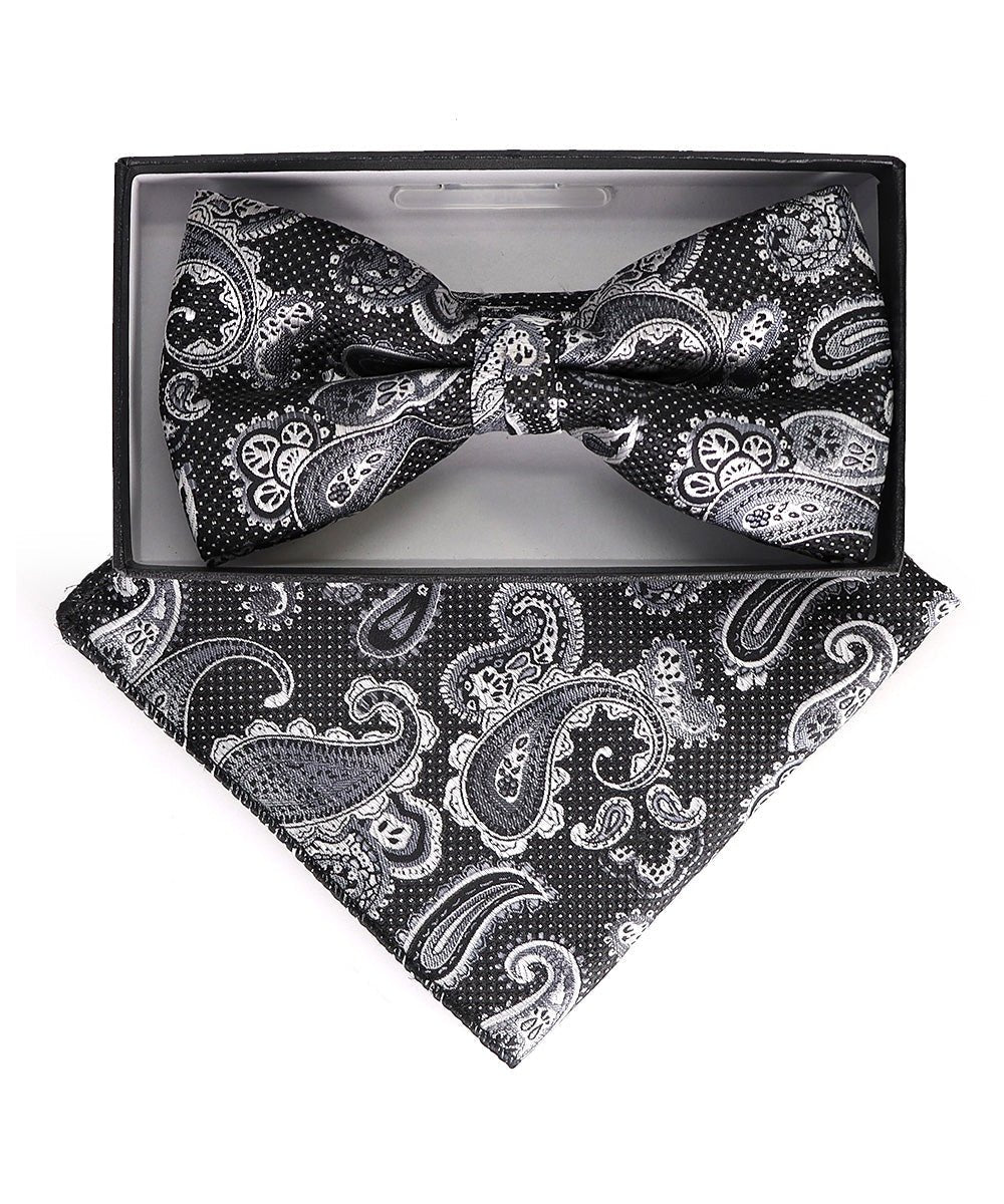 Vittorio Farina Men's Paisley Design Satin Bow Tie & Pocket Square in Gift Box - BH-23002 - Bow Tie & Pocket Square - Vittorio Farina