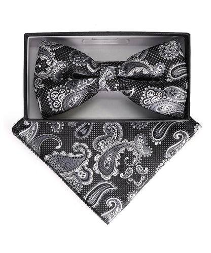 Vittorio Farina Men's Paisley Design Satin Bow Tie & Pocket Square in Gift Box - BH-23002 - Bow Tie & Pocket Square - Vittorio Farina