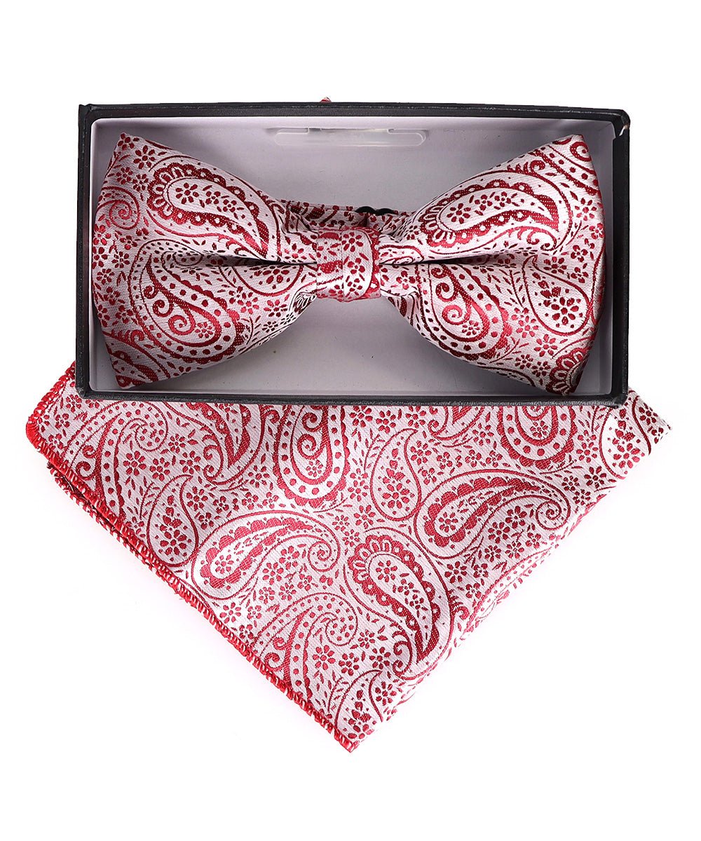 Vittorio Farina Men's Paisley Design Satin Bow Tie & Pocket Square in Gift Box - BH-23002 - Bow Tie & Pocket Square - Vittorio Farina