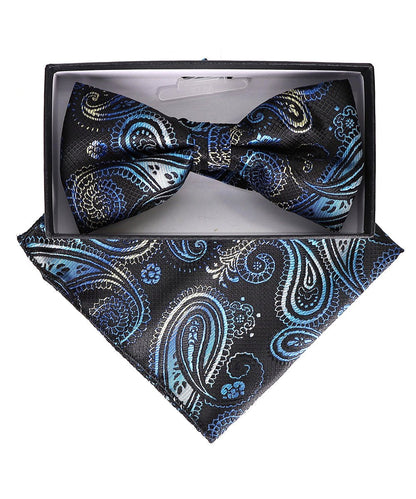 Vittorio Farina Men's Paisley Design Satin Bow Tie & Pocket Square in Gift Box - BH-23002 - Bow Tie & Pocket Square - Vittorio Farina