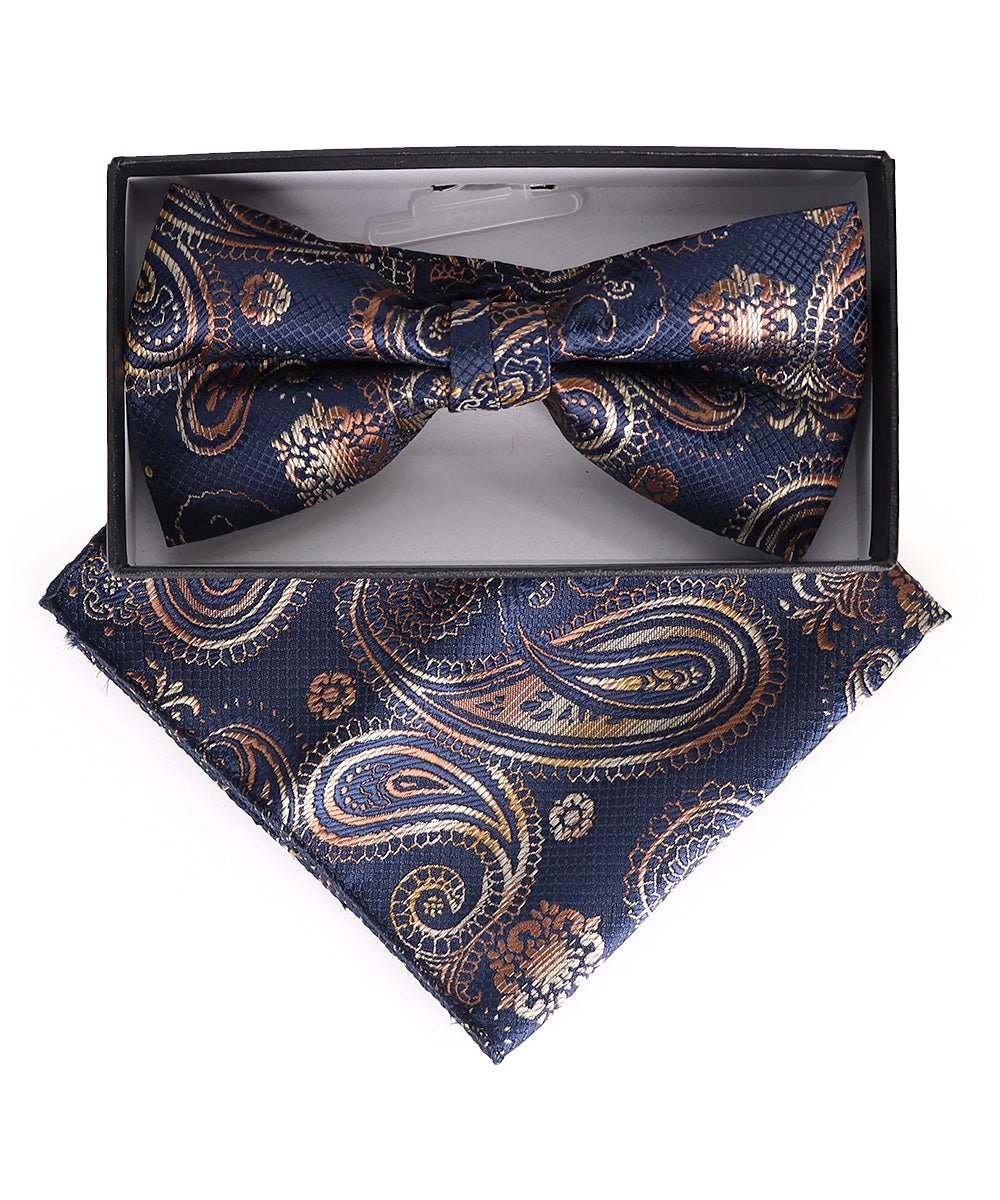 Vittorio Farina Men's Paisley Design Satin Bow Tie & Pocket Square in Gift Box - BH-23002 - Bow Tie & Pocket Square - Vittorio Farina