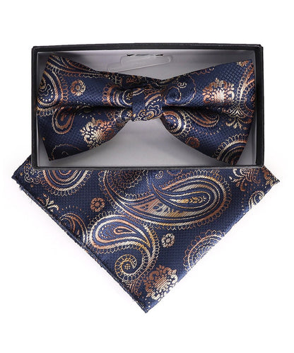 Vittorio Farina Men's Paisley Design Satin Bow Tie & Pocket Square in Gift Box - BH-23002 - Bow Tie & Pocket Square - Vittorio Farina