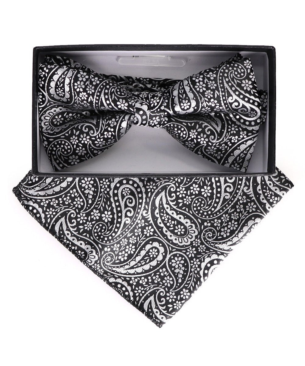 Vittorio Farina Men's Paisley Design Satin Bow Tie & Pocket Square in Gift Box - BH-23002 - Bow Tie & Pocket Square - Vittorio Farina