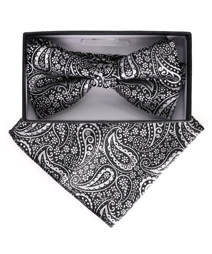 Vittorio Farina Men's Paisley Design Satin Bow Tie & Pocket Square in Gift Box - BH-23002 - Bow Tie & Pocket Square - Vittorio Farina