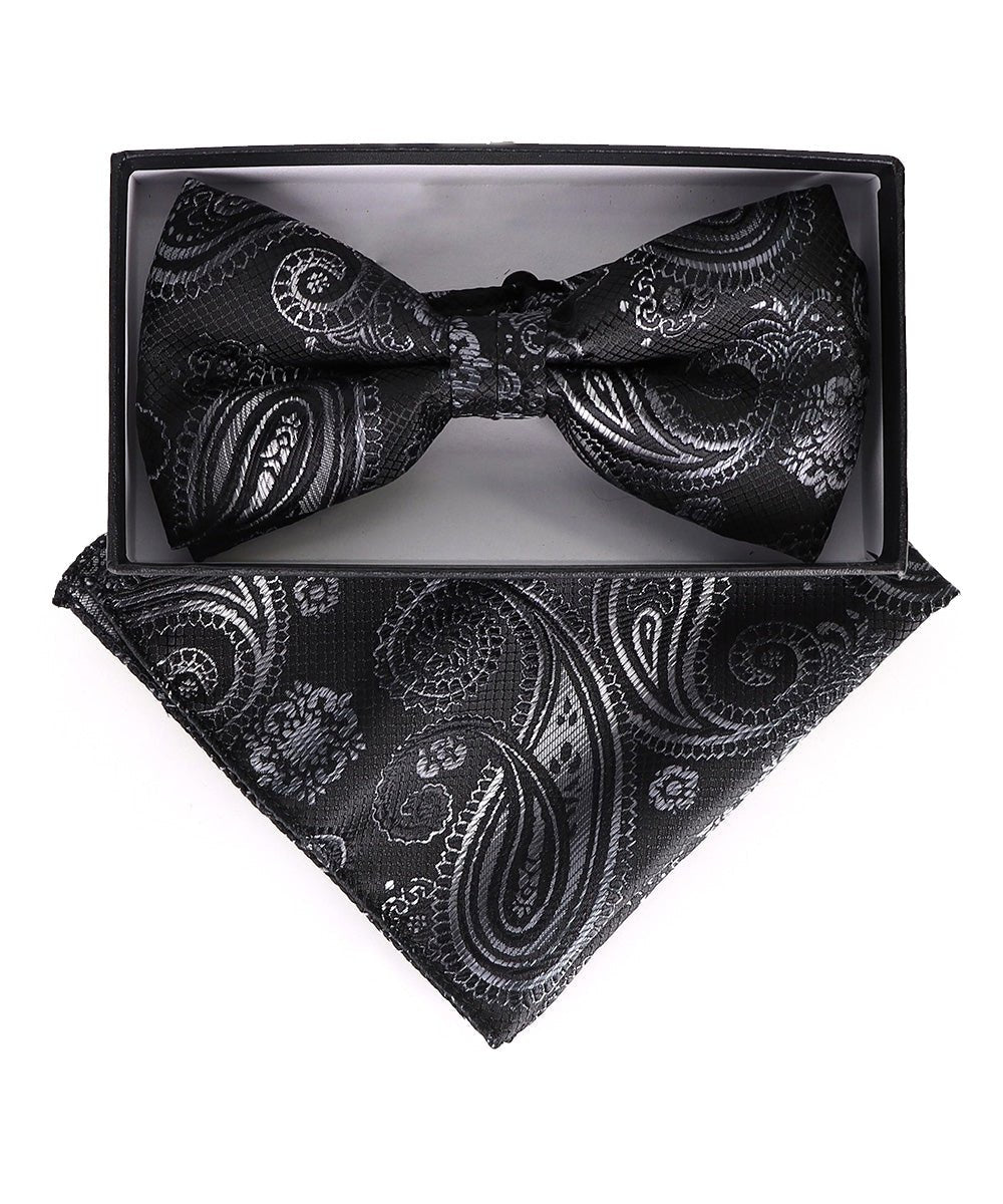 Vittorio Farina Men's Paisley Design Satin Bow Tie & Pocket Square in Gift Box - BH-23002 - Bow Tie & Pocket Square - Vittorio Farina
