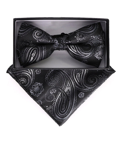 Vittorio Farina Men's Paisley Design Satin Bow Tie & Pocket Square in Gift Box - BH-23002 - Bow Tie & Pocket Square - Vittorio Farina