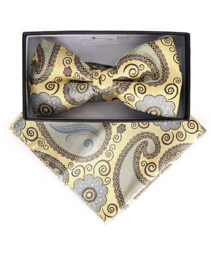 Vittorio Farina Men's Paisley Design Satin Bow Tie & Pocket Square in Gift Box - BH-23009 - Bow Tie & Pocket Square - Vittorio Farina