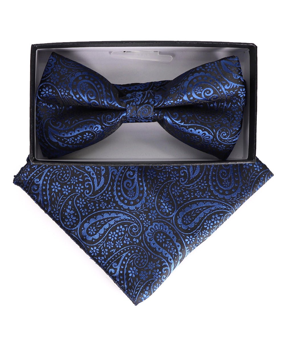 Vittorio Farina Men's Paisley Design Satin Bow Tie & Pocket Square in Gift Box - BH-23009 - Bow Tie & Pocket Square - Vittorio Farina
