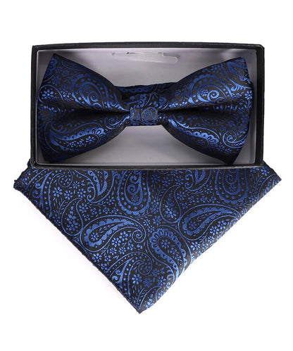 Vittorio Farina Men's Paisley Design Satin Bow Tie & Pocket Square in Gift Box - BH-23009 - Bow Tie & Pocket Square - Vittorio Farina