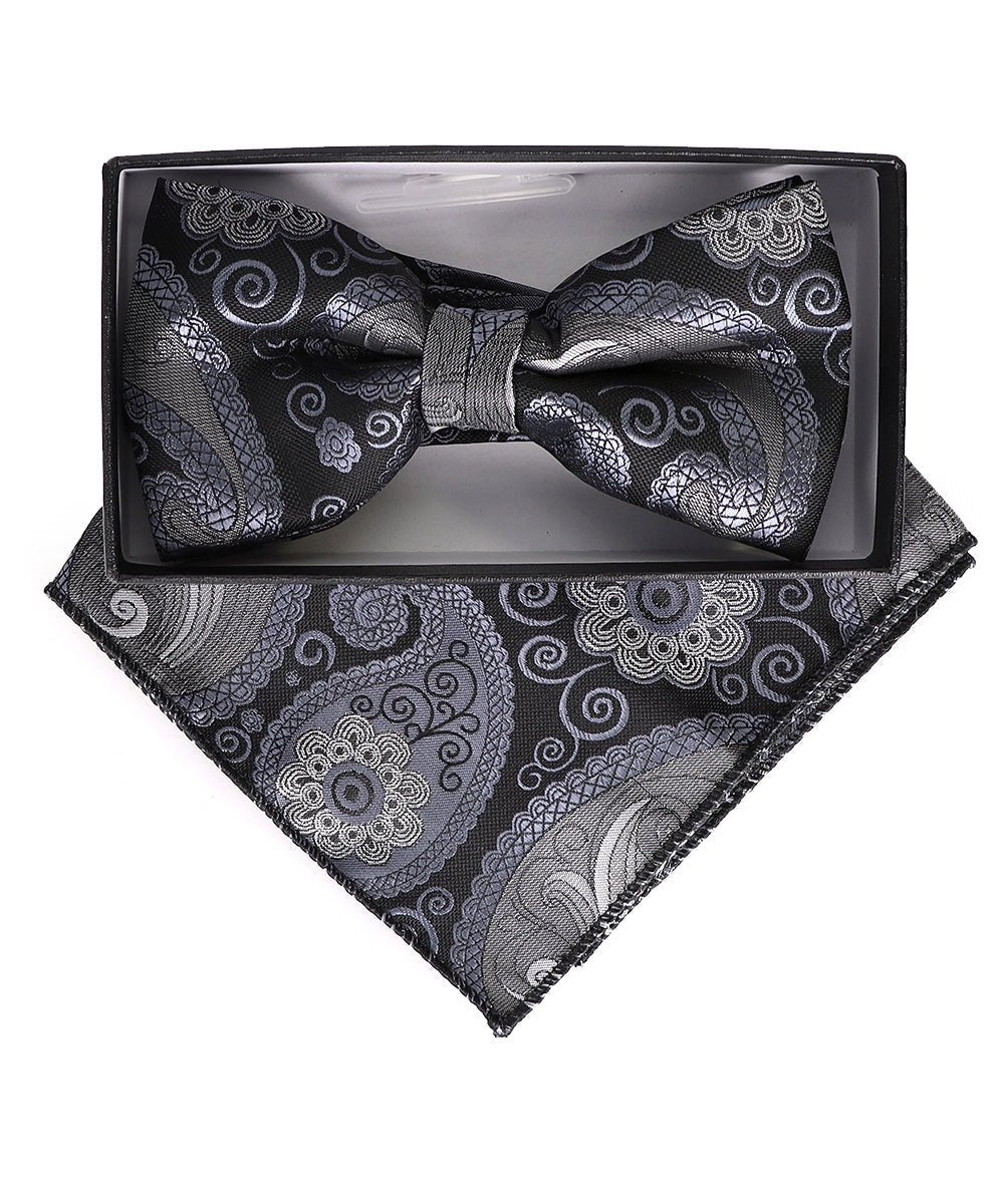 Vittorio Farina Men's Paisley Design Satin Bow Tie & Pocket Square in Gift Box - BH-23009 - Bow Tie & Pocket Square - Vittorio Farina