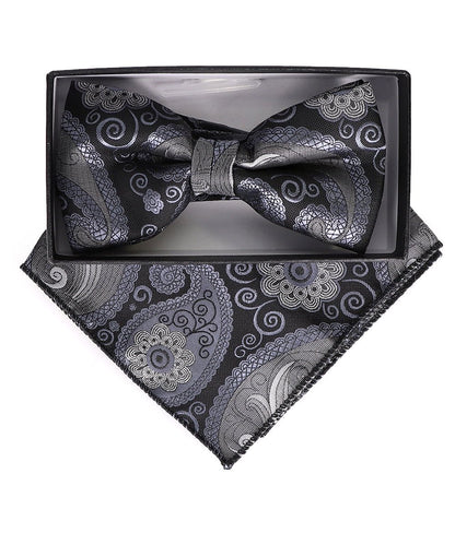 Vittorio Farina Men's Paisley Design Satin Bow Tie & Pocket Square in Gift Box - BH-23009 - Bow Tie & Pocket Square - Vittorio Farina