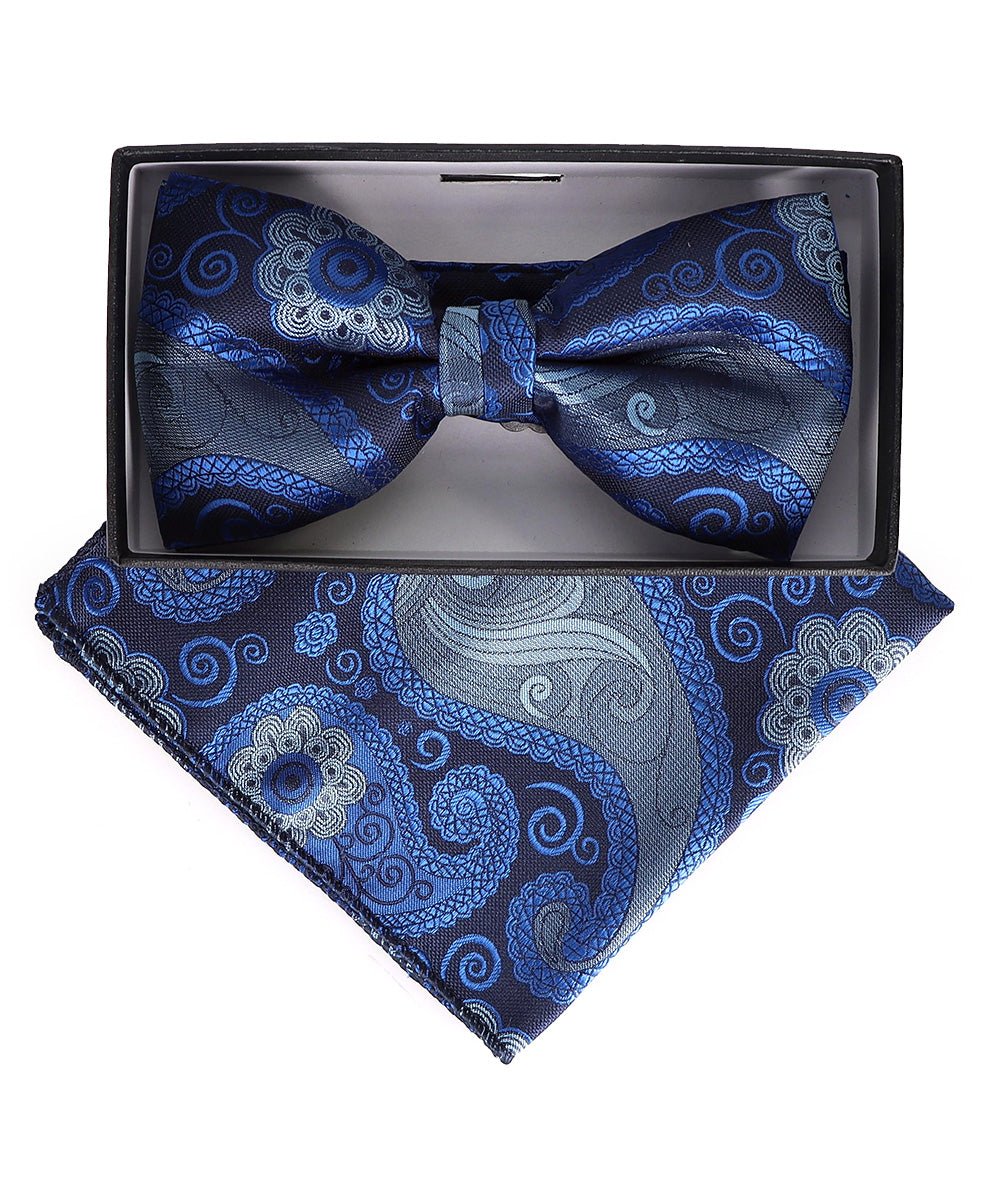 Vittorio Farina Men's Paisley Design Satin Bow Tie & Pocket Square in Gift Box - BH-23009 - Bow Tie & Pocket Square - Vittorio Farina