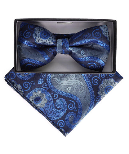 Vittorio Farina Men's Paisley Design Satin Bow Tie & Pocket Square in Gift Box - BH-23009 - Bow Tie & Pocket Square - Vittorio Farina