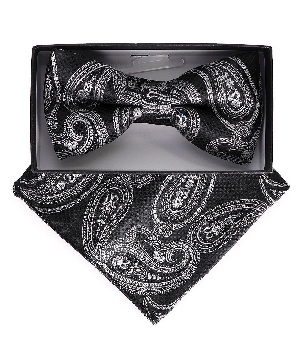 Vittorio Farina Men's Paisley Design Satin Bow Tie & Pocket Square in Gift Box - BH-23009 - Bow Tie & Pocket Square - Vittorio Farina